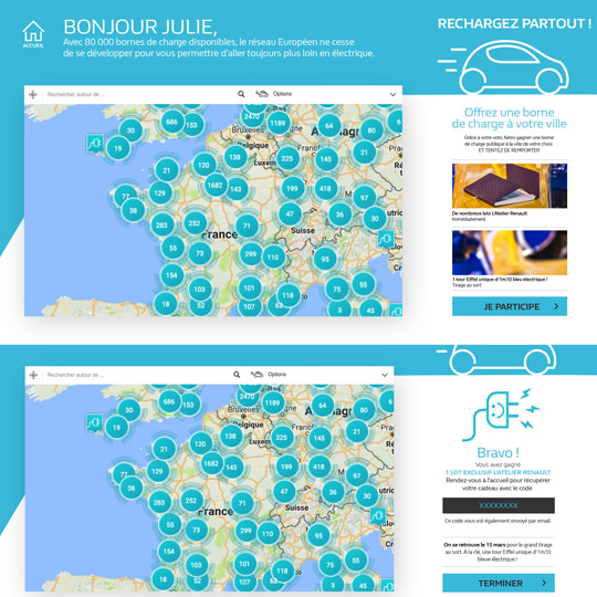 interactive maps of the Zoé charging station app