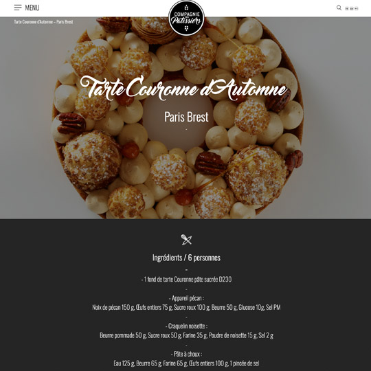 page de recette du site Compagnie des Patissiers