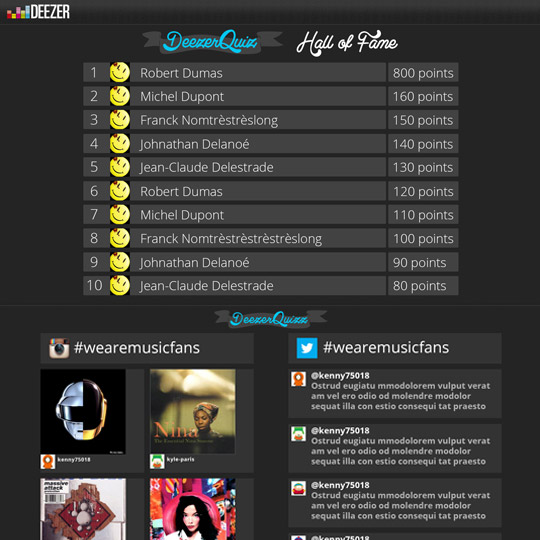 page de l'application Deezer Quizz