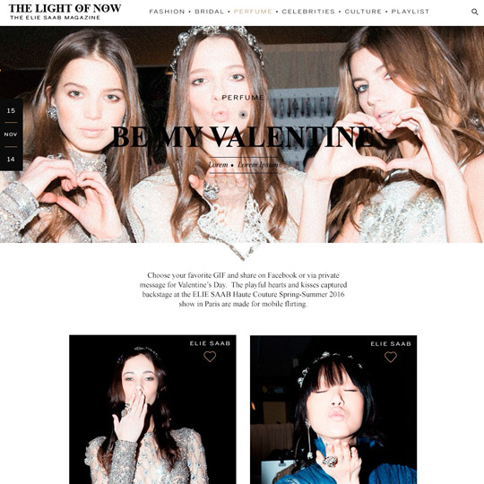 homepage of Elie Saab - The Light of Now website