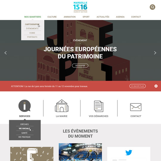 homepage of Mairie de Marseille 15-16 website