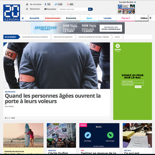 bannière publicitaire pour le site Oxfam