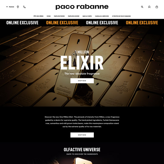 homepage of Paco Rabanne - Elixir website