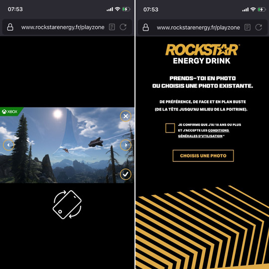 page mobiles d'utilisation du site Rockstar - Pepsico