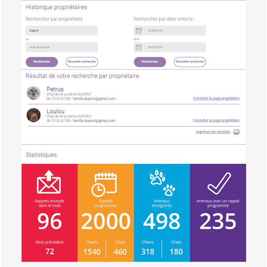 page d'historique de l'application MSD - Vétoconseil